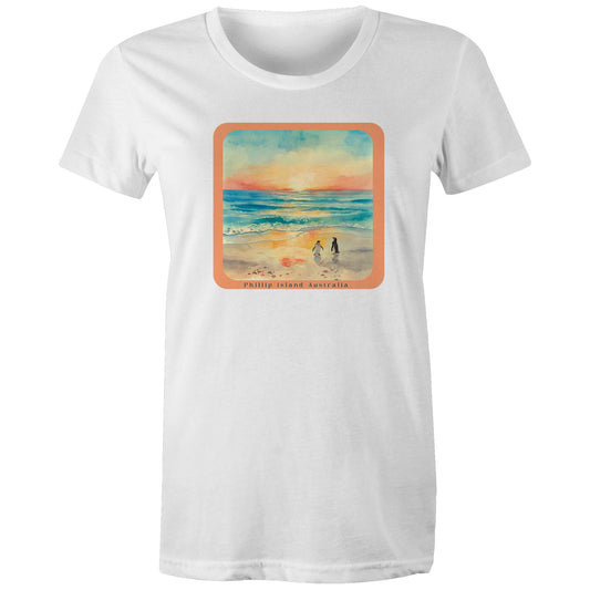 Woman's Classic Tee - Sunset Penguins