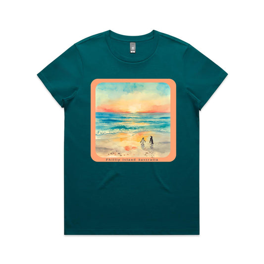 Woman's Classic Tee - Sunset Penguins