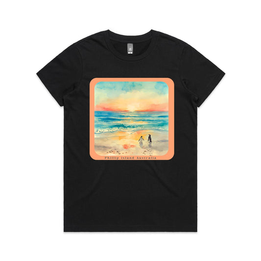 Woman's Classic Tee - Sunset Penguins